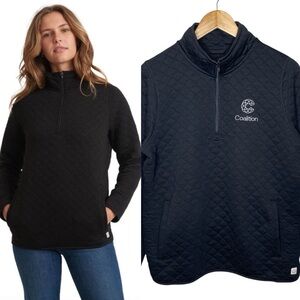 Marine Layer Women’s Corbet 1/4 Zip Quilted Pullover Black Custom Large